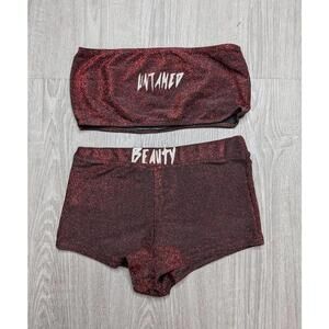 Untamed Beauty Outfit Set Womens Small Red Glitter Dance Shorts Bandeau Top